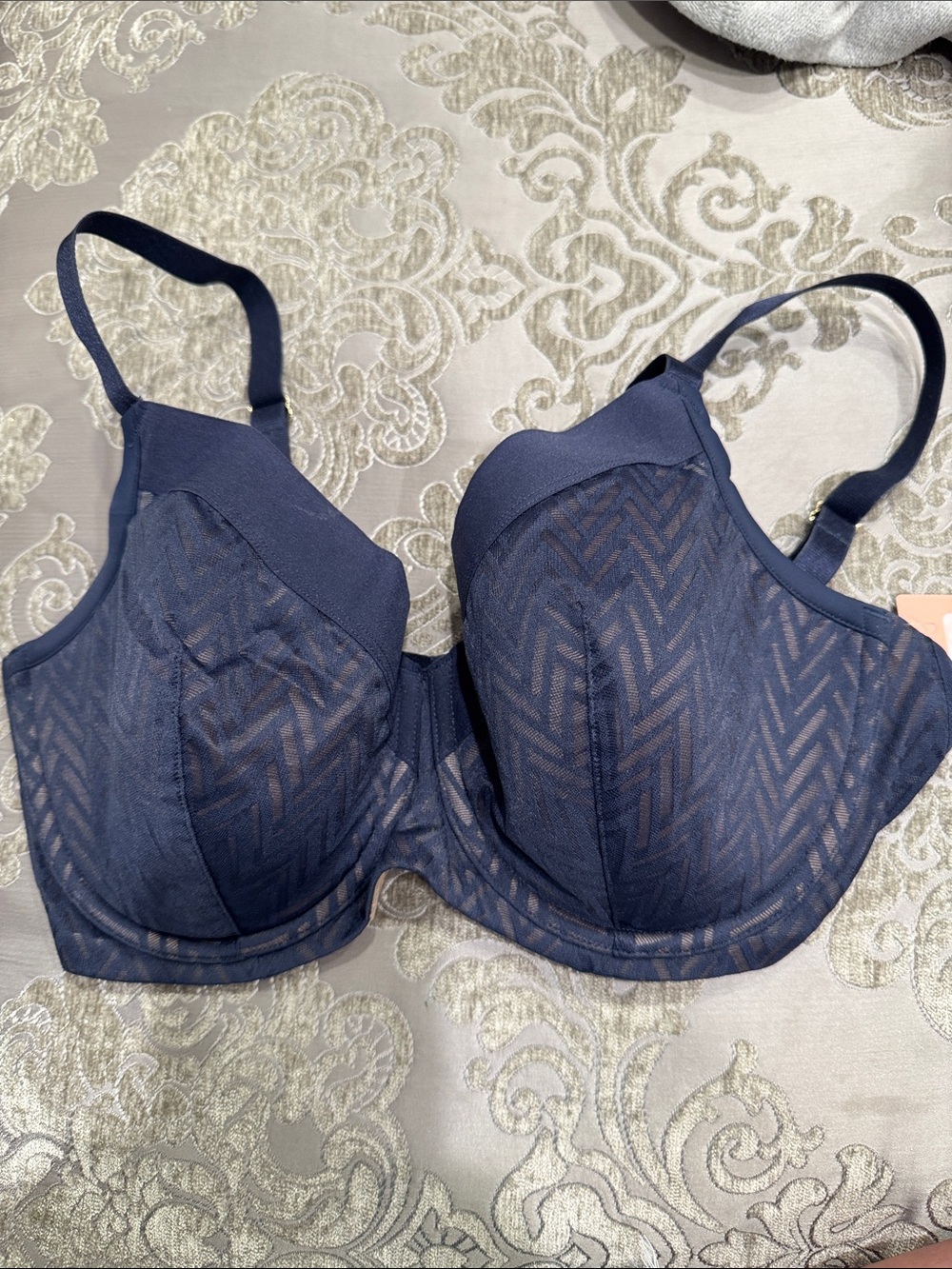 ThirdLove Navy Lace Underwire Bra with Chevron Mesh